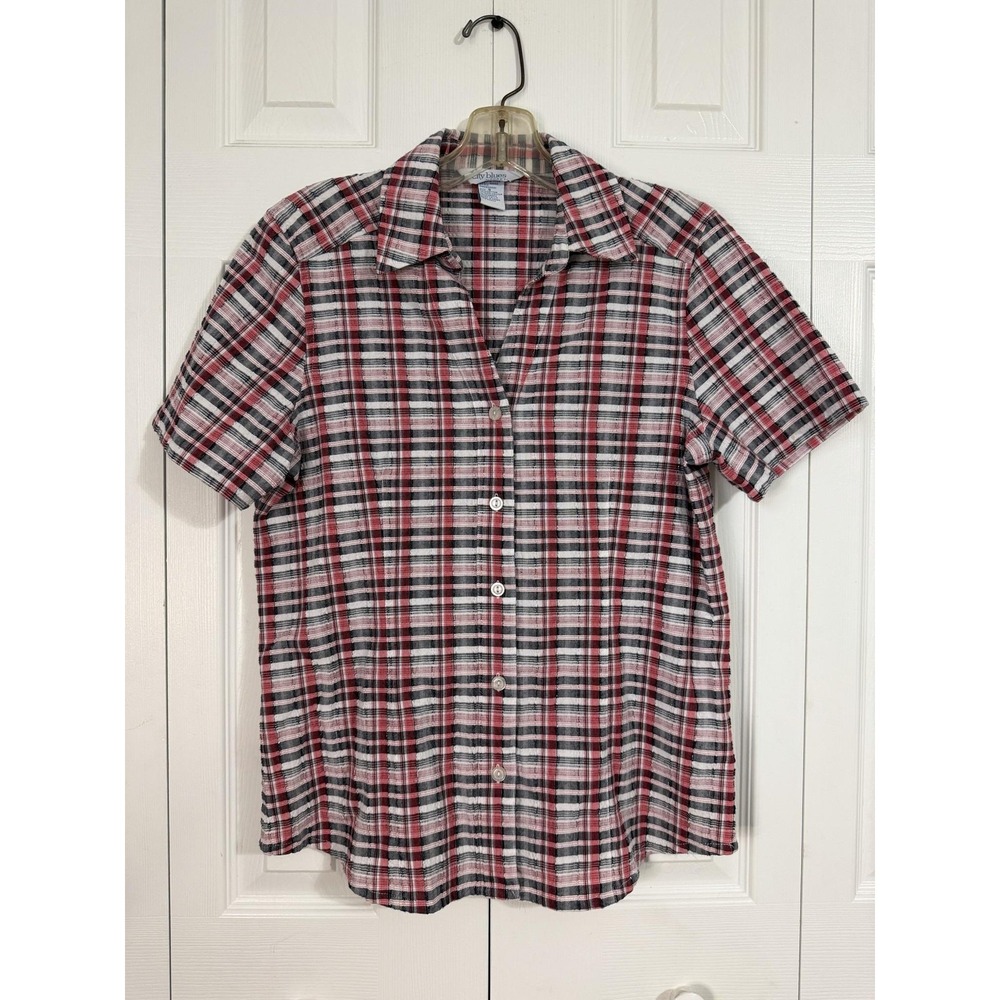 City Blues By Koret Womens S Red Plaid Short Sleeve Button Up Shirt Lightweight